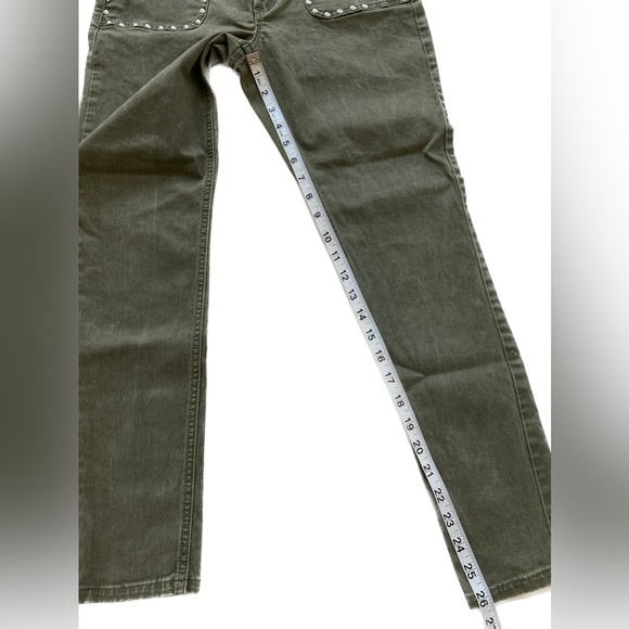Express High Rise Studded Skinny Jeans Olive Green size 4S 4C - Picture 8 of 10